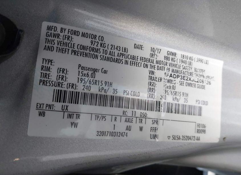 Photo 9 of 2018 Ford Focus S (VIN 1FADP3E2XJL208126)