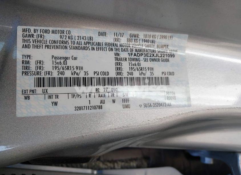 Photo 9 of 2018 Ford Focus S (VIN 1FADP3E2XJL221099)