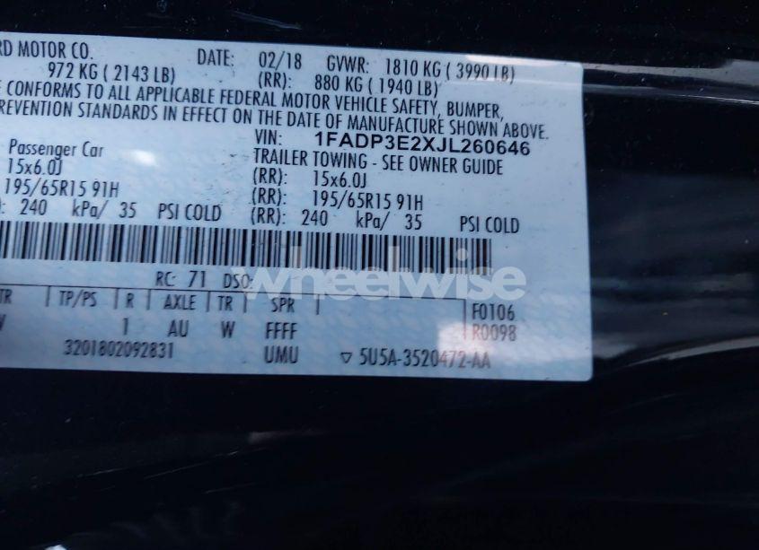 Photo 9 of 2018 Ford Focus S (VIN 1FADP3E2XJL260646)