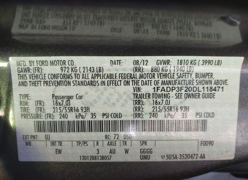 Photo 9 of 2013 Ford Focus SE (VIN 1FADP3F20DL118471)