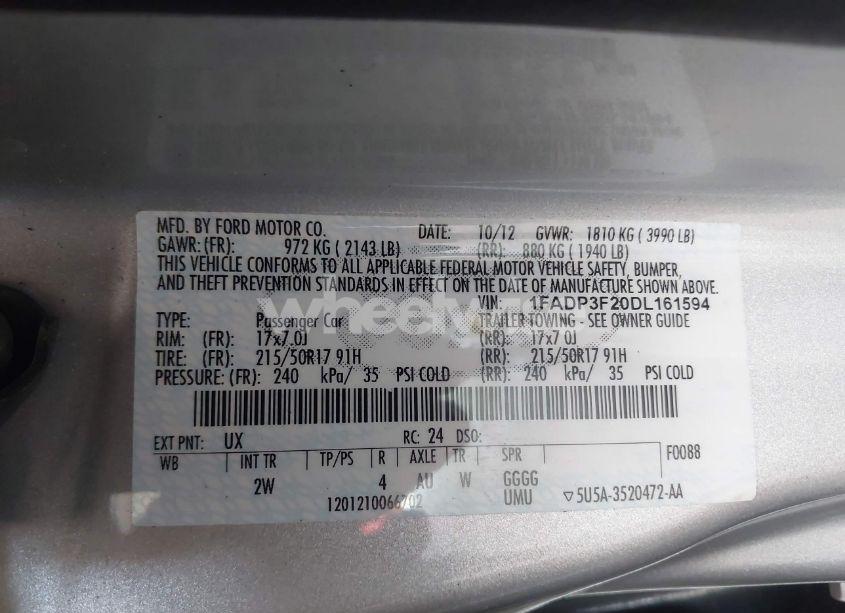 Photo 9 of 2013 Ford Focus SE (VIN 1FADP3F20DL161594)