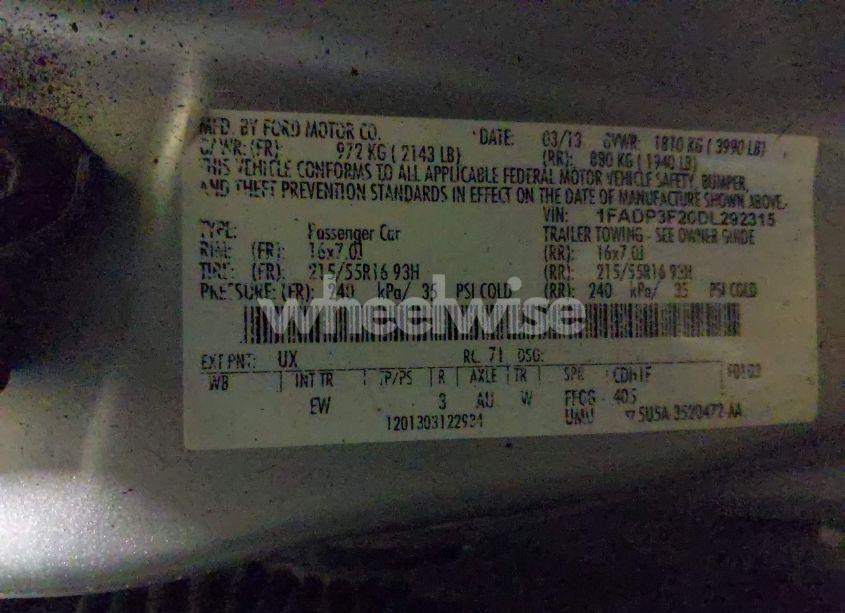 Photo 9 of 2013 Ford Focus SE (VIN 1FADP3F20DL292315)