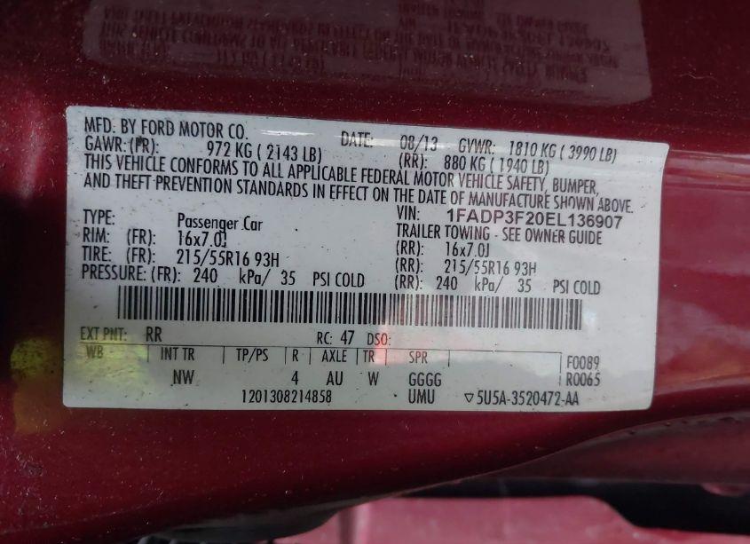 Photo 9 of 2014 Ford Focus SE (VIN 1FADP3F20EL136907)