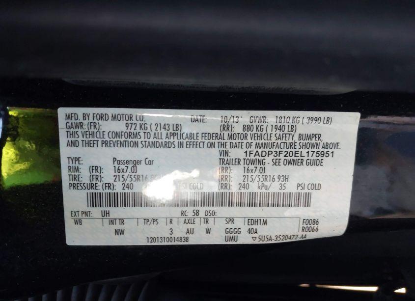 Photo 9 of 2014 Ford Focus SE (VIN 1FADP3F20EL175951)