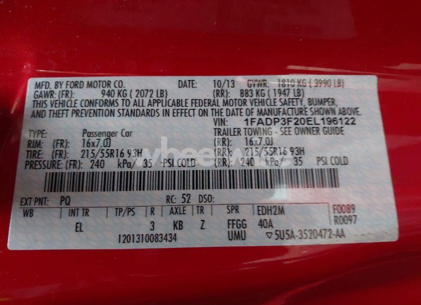 Photo 9 of 2014 Ford Focus SE (VIN 1FADP3F20EL196122)