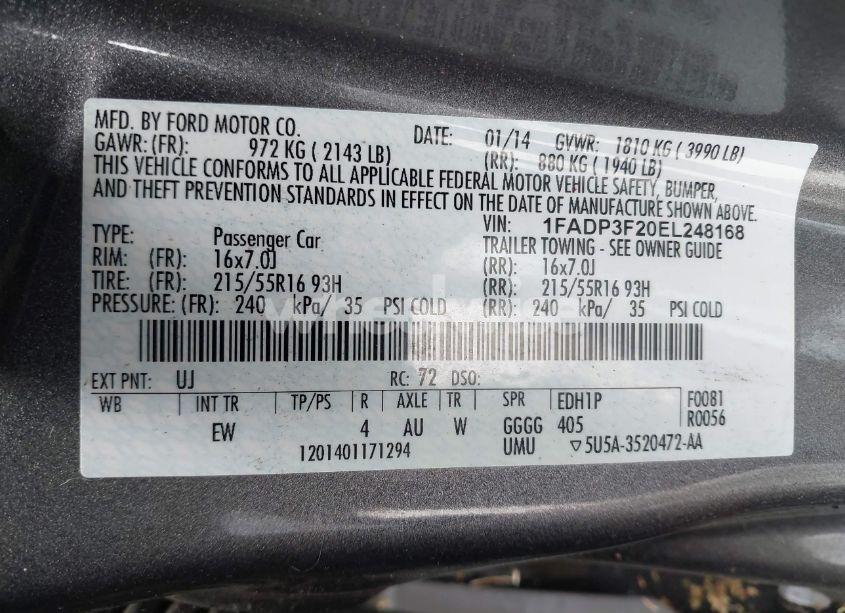 Photo 9 of 2014 Ford Focus SE (VIN 1FADP3F20EL248168)