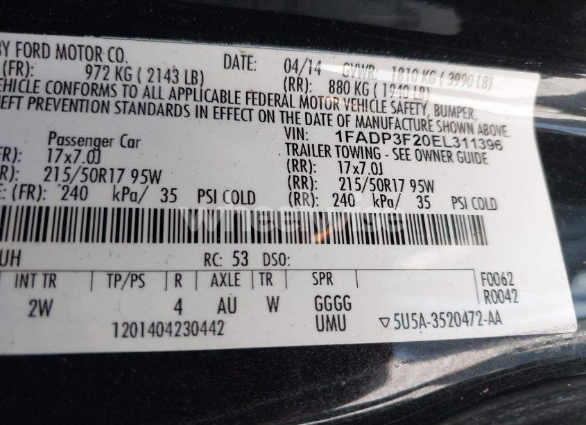 Photo 9 of 2014 Ford Focus SE (VIN 1FADP3F20EL311396)