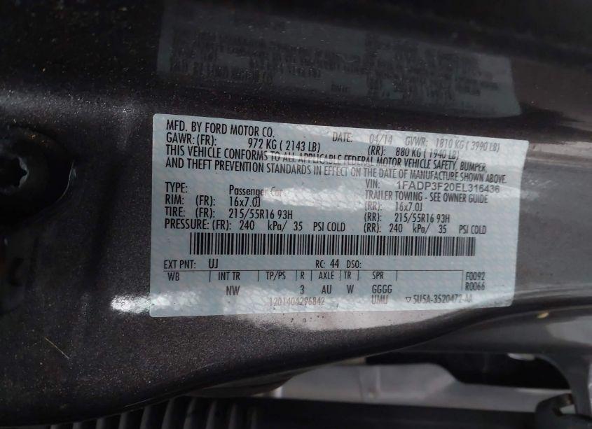 Photo 9 of 2014 Ford Focus SE (VIN 1FADP3F20EL316436)