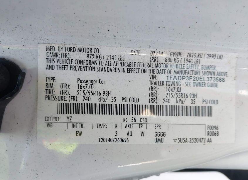 Photo 9 of 2014 Ford Focus SE (VIN 1FADP3F20EL373588)