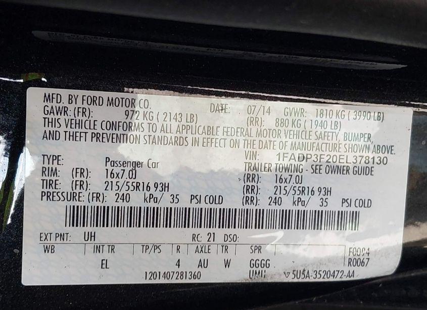 Photo 9 of 2014 Ford Focus SE (VIN 1FADP3F20EL378130)