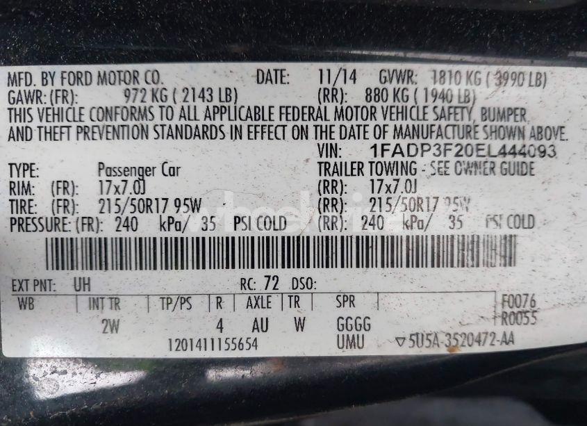 Photo 9 of 2014 Ford Focus SE (VIN 1FADP3F20EL444093)