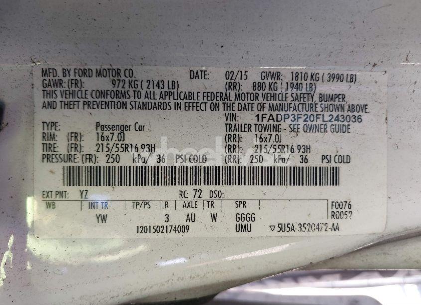 Photo 9 of 2015 Ford Focus SE (VIN 1FADP3F20FL243036)