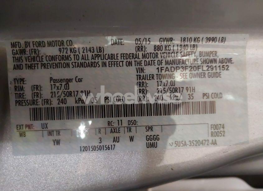 Photo 9 of 2015 Ford Focus SE (VIN 1FADP3F20FL291152)