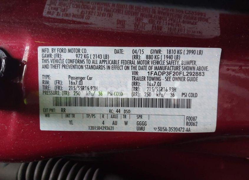 Photo 9 of 2015 Ford Focus SE (VIN 1FADP3F20FL292883)