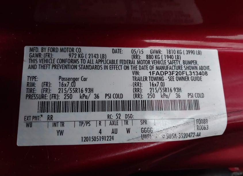 Photo 9 of 2015 Ford Focus SE (VIN 1FADP3F20FL313408)