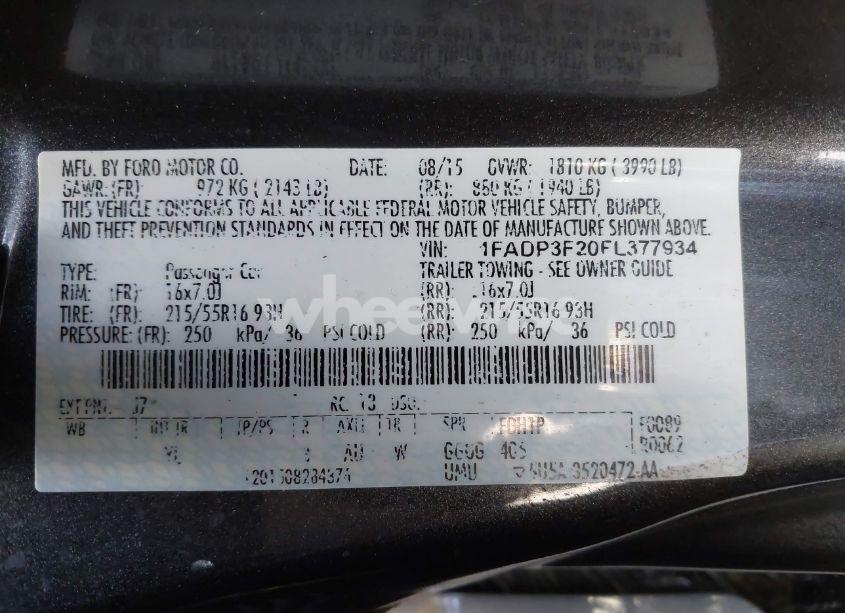 Photo 9 of 2015 Ford Focus SE (VIN 1FADP3F20FL377934)