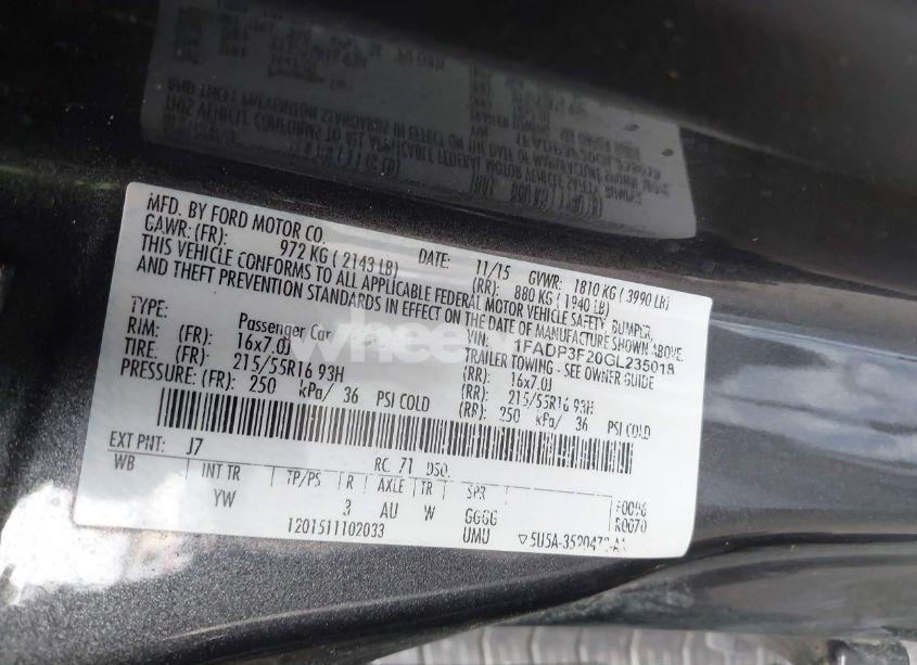 Photo 9 of 2016 Ford Focus SE (VIN 1FADP3F20GL235018)