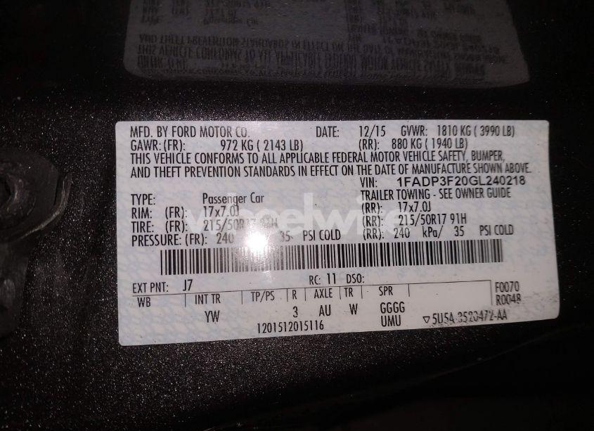 Photo 9 of 2016 Ford Focus SE (VIN 1FADP3F20GL240218)