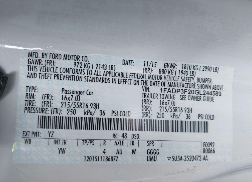 Photo 9 of 2016 Ford Focus SE (VIN 1FADP3F20GL244589)