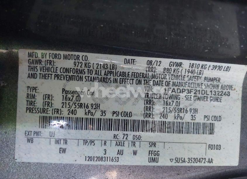 Photo 9 of 2013 Ford Focus SE (VIN 1FADP3F21DL132248)