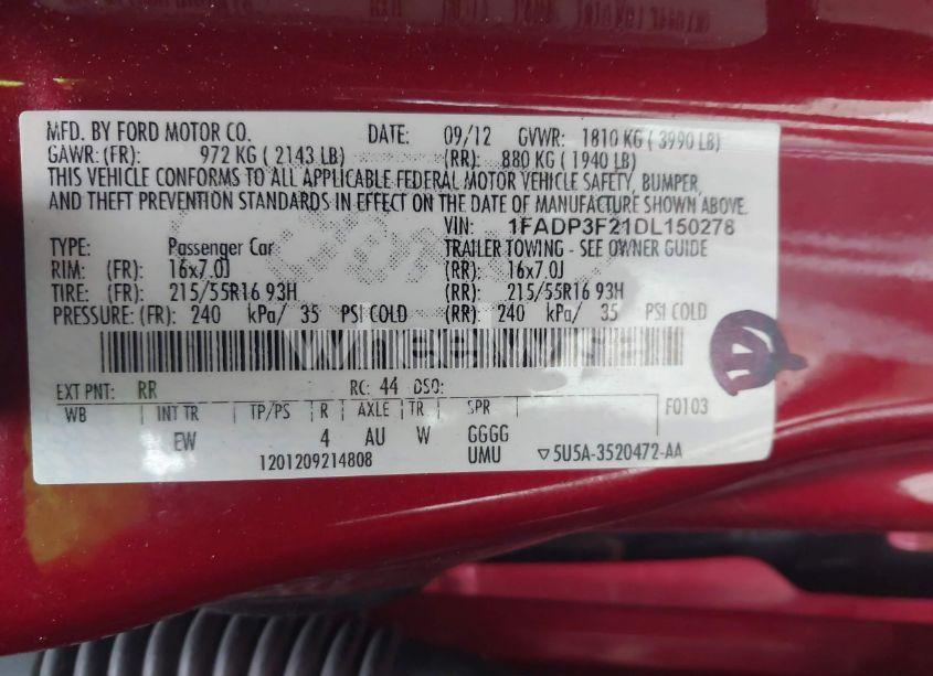 Photo 9 of 2013 Ford Focus SE (VIN 1FADP3F21DL150278)