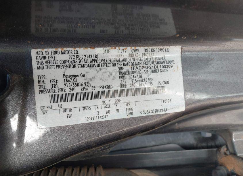 Photo 9 of 2013 Ford Focus SE (VIN 1FADP3F21DL190389)