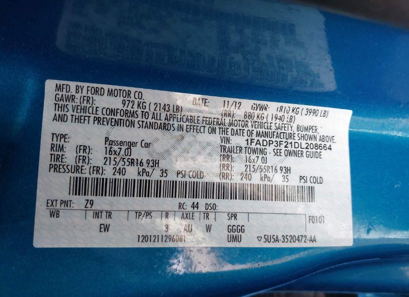 Photo 9 of 2013 Ford Focus SE (VIN 1FADP3F21DL208664)