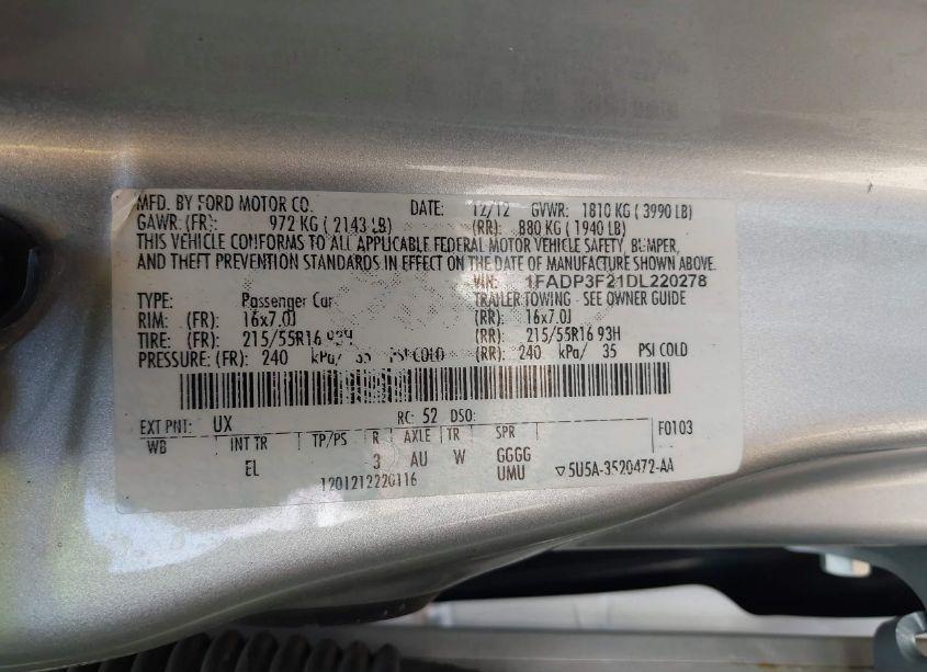 Photo 9 of 2013 Ford Focus SE (VIN 1FADP3F21DL220278)