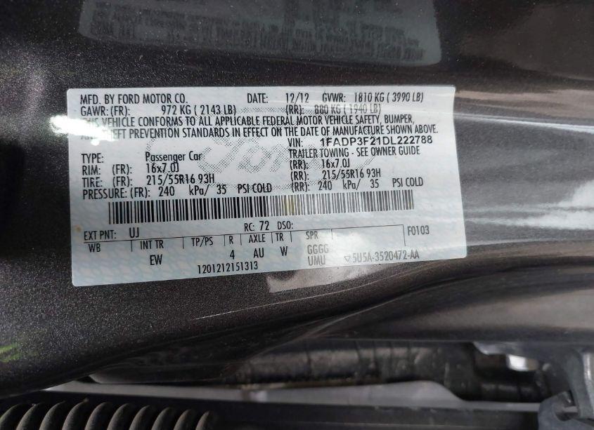 Photo 9 of 2013 Ford Focus SE (VIN 1FADP3F21DL222788)