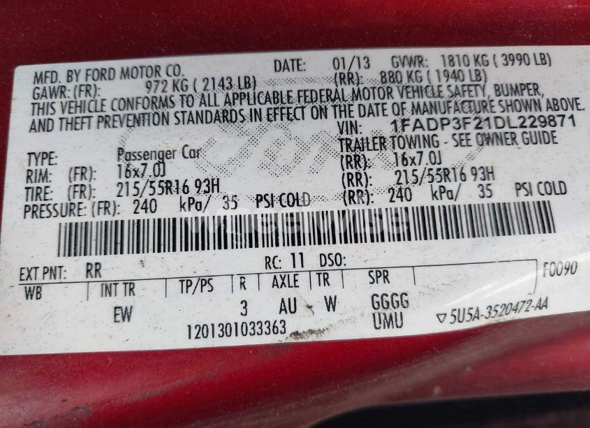 Photo 9 of 2013 Ford Focus SE (VIN 1FADP3F21DL229871)