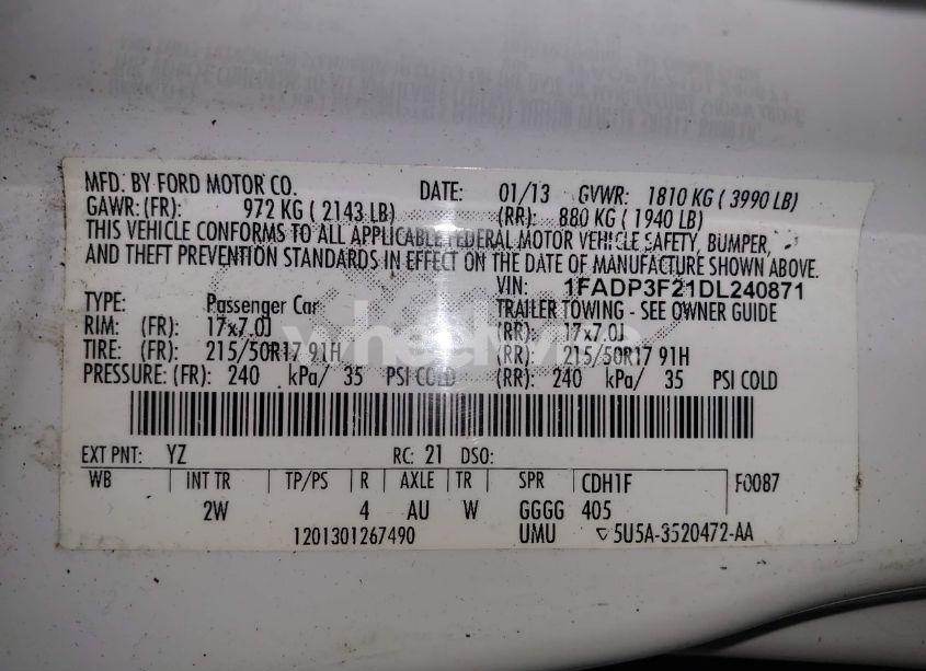 Photo 9 of 2013 Ford Focus SE (VIN 1FADP3F21DL240871)