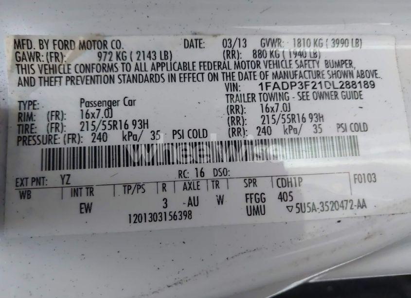 Photo 9 of 2013 Ford Focus SE (VIN 1FADP3F21DL288189)