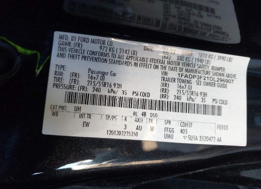 Photo 9 of 2013 Ford Focus SE (VIN 1FADP3F21DL296907)