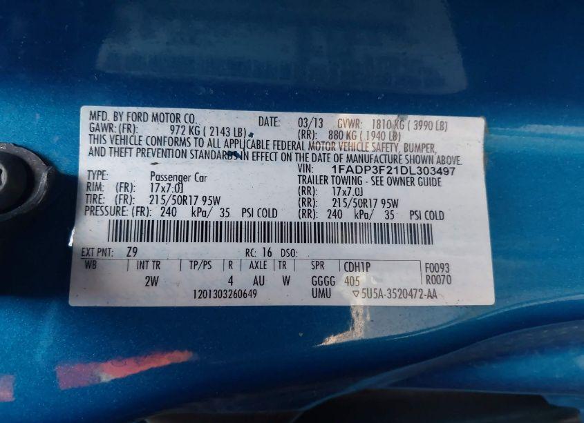 Photo 9 of 2013 Ford Focus SE (VIN 1FADP3F21DL303497)