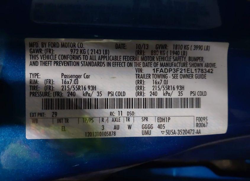 Photo 9 of 2014 Ford Focus SE (VIN 1FADP3F21EL178342)
