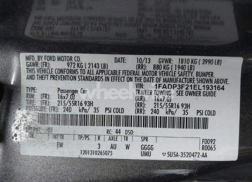 Photo 9 of 2014 Ford Focus SE (VIN 1FADP3F21EL193164)