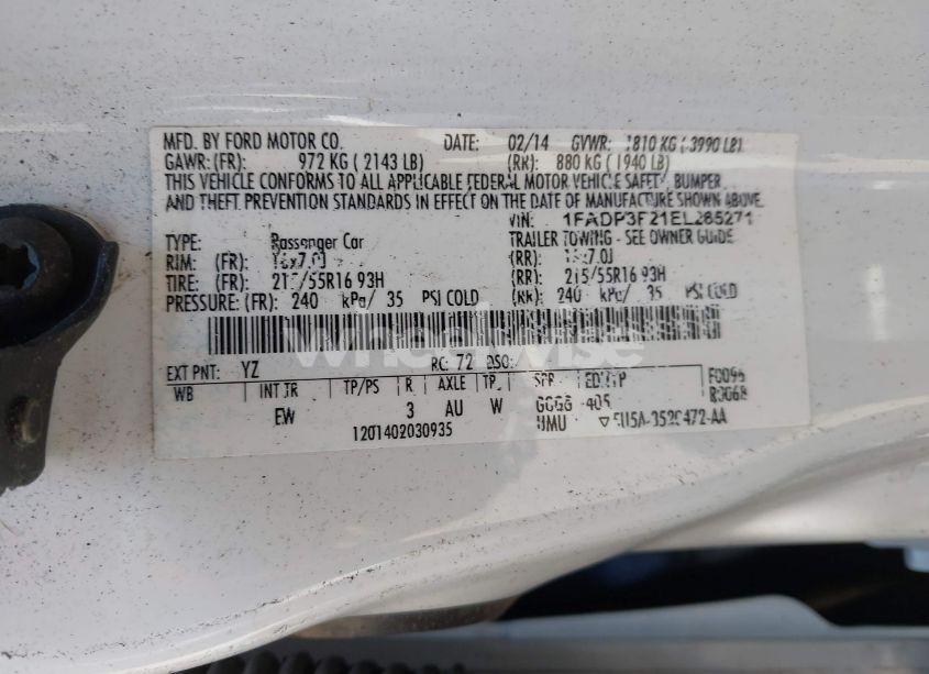 Photo 9 of 2014 Ford Focus SE (VIN 1FADP3F21EL265271)
