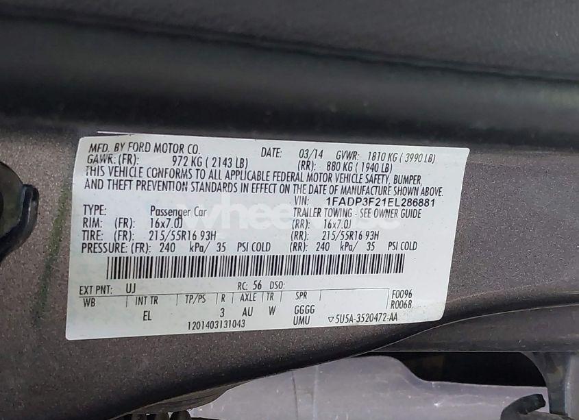 Photo 9 of 2014 Ford Focus SE (VIN 1FADP3F21EL286881)