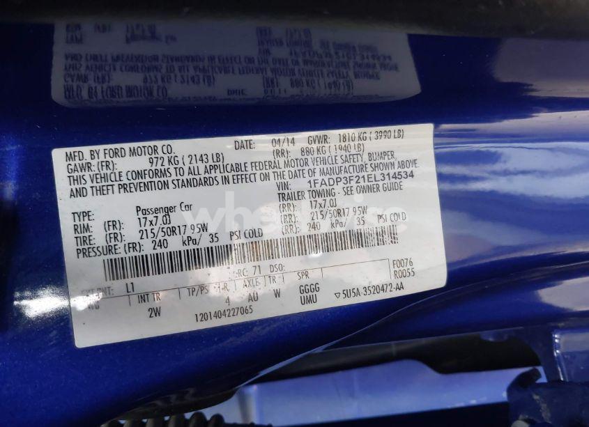 Photo 9 of 2014 Ford Focus SE (VIN 1FADP3F21EL314534)