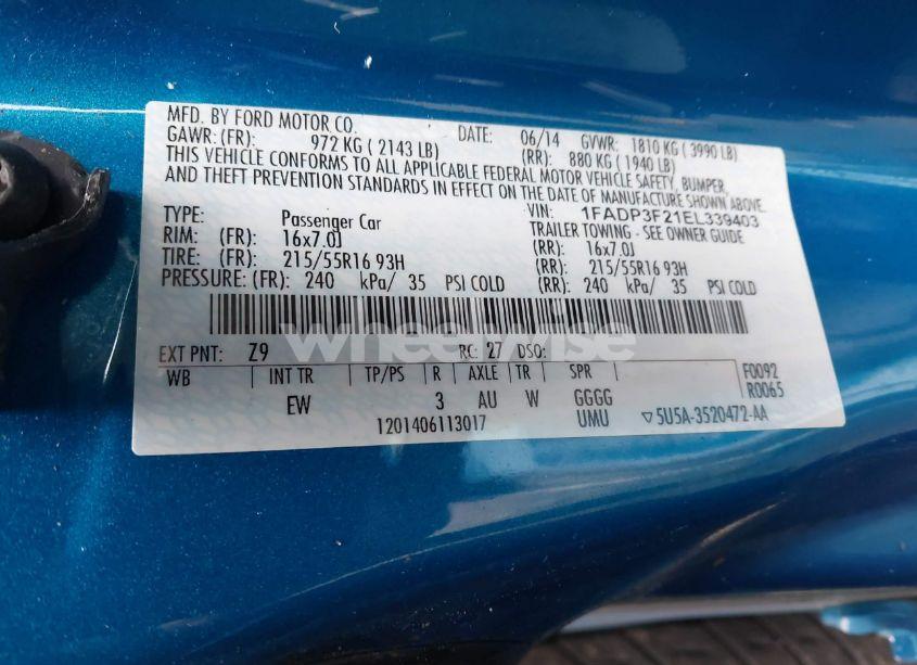 Photo 9 of 2014 Ford Focus SE (VIN 1FADP3F21EL339403)