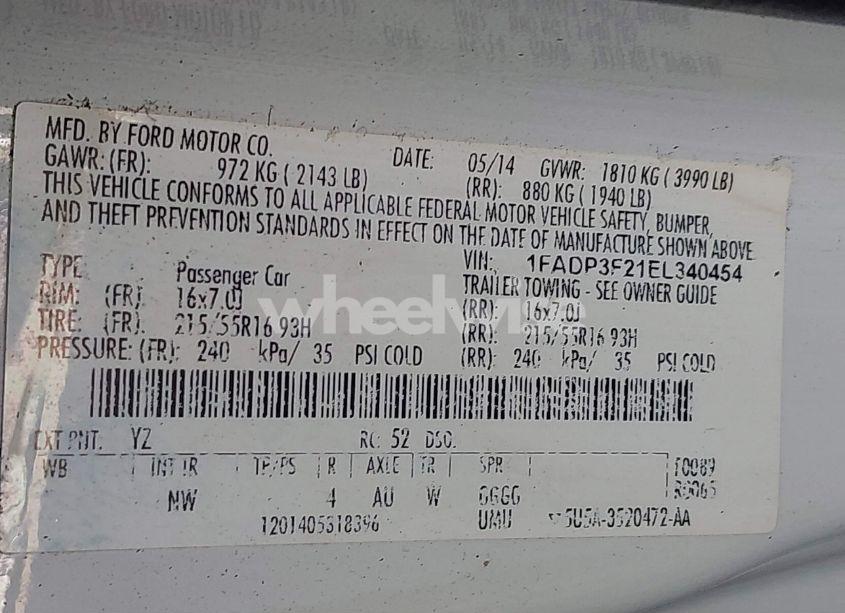 Photo 9 of 2014 Ford Focus SE (VIN 1FADP3F21EL340454)