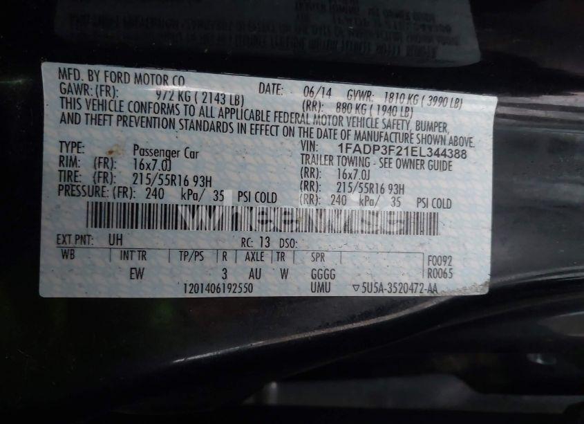 Photo 9 of 2014 Ford Focus SE (VIN 1FADP3F21EL344388)