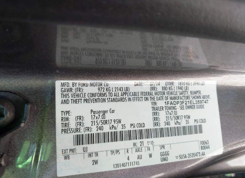 Photo 9 of 2014 Ford Focus SE (VIN 1FADP3F21EL359747)