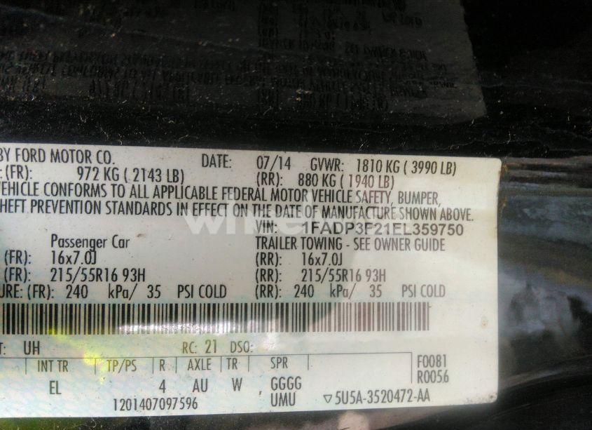 Photo 9 of 2014 Ford Focus SE (VIN 1FADP3F21EL359750)