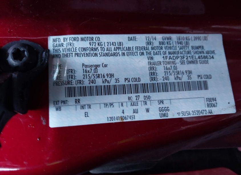 Photo 9 of 2014 Ford Focus SE (VIN 1FADP3F21EL458634)