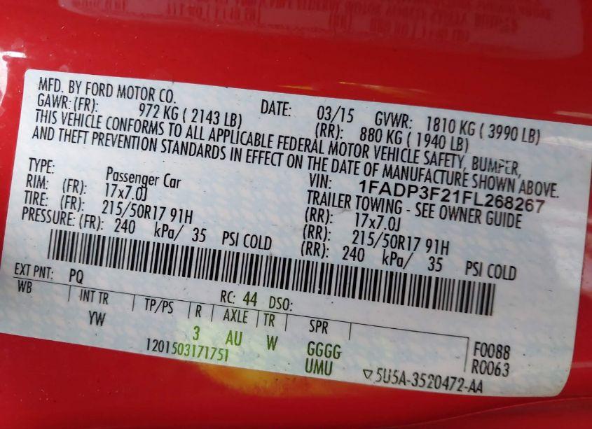 Photo 9 of 2015 Ford Focus SE (VIN 1FADP3F21FL268267)