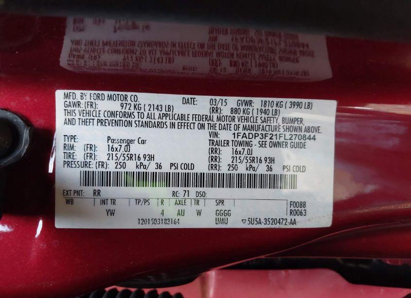 Photo 9 of 2015 Ford Focus SE (VIN 1FADP3F21FL270844)