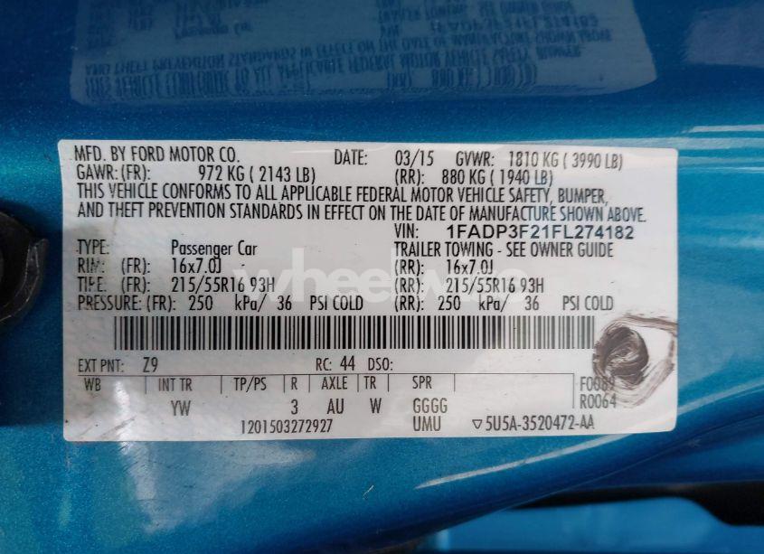 Photo 9 of 2015 Ford Focus SE (VIN 1FADP3F21FL274182)