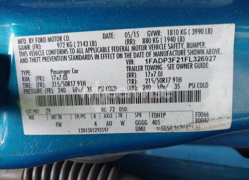 Photo 9 of 2015 Ford Focus SE (VIN 1FADP3F21FL326927)