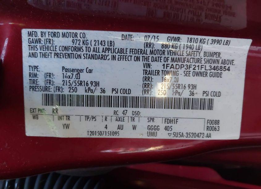 Photo 9 of 2015 Ford Focus SE (VIN 1FADP3F21FL346854)